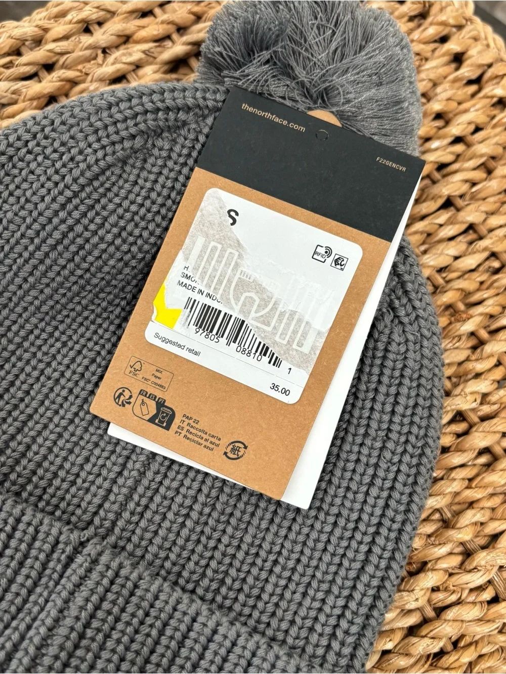 NWT TNF The North Face Unisex Gray Logo Box Pom Beanie
